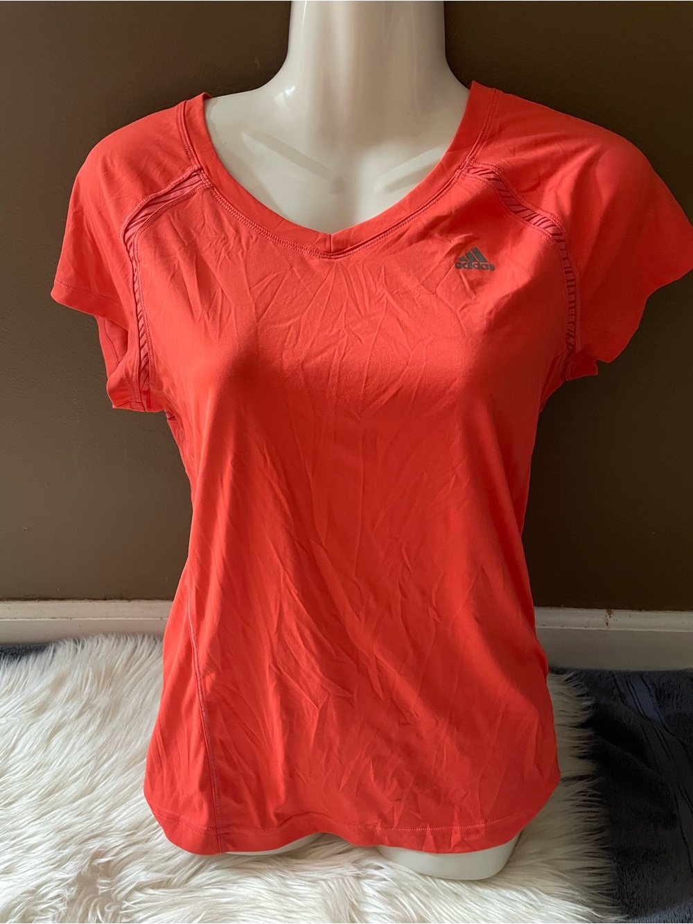 adidas Coral Short-Sleeve V-Neck Athletic Tee